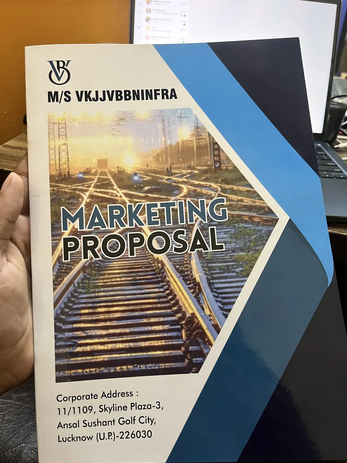 Cover of the M/S VKJJVBBNINFRA project booklet, titled Marketing Proposal
