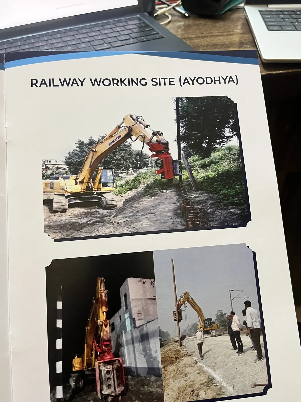 Railway working site at Ayodhya, page from the M/S VKJJVBBNINFRA project booklet