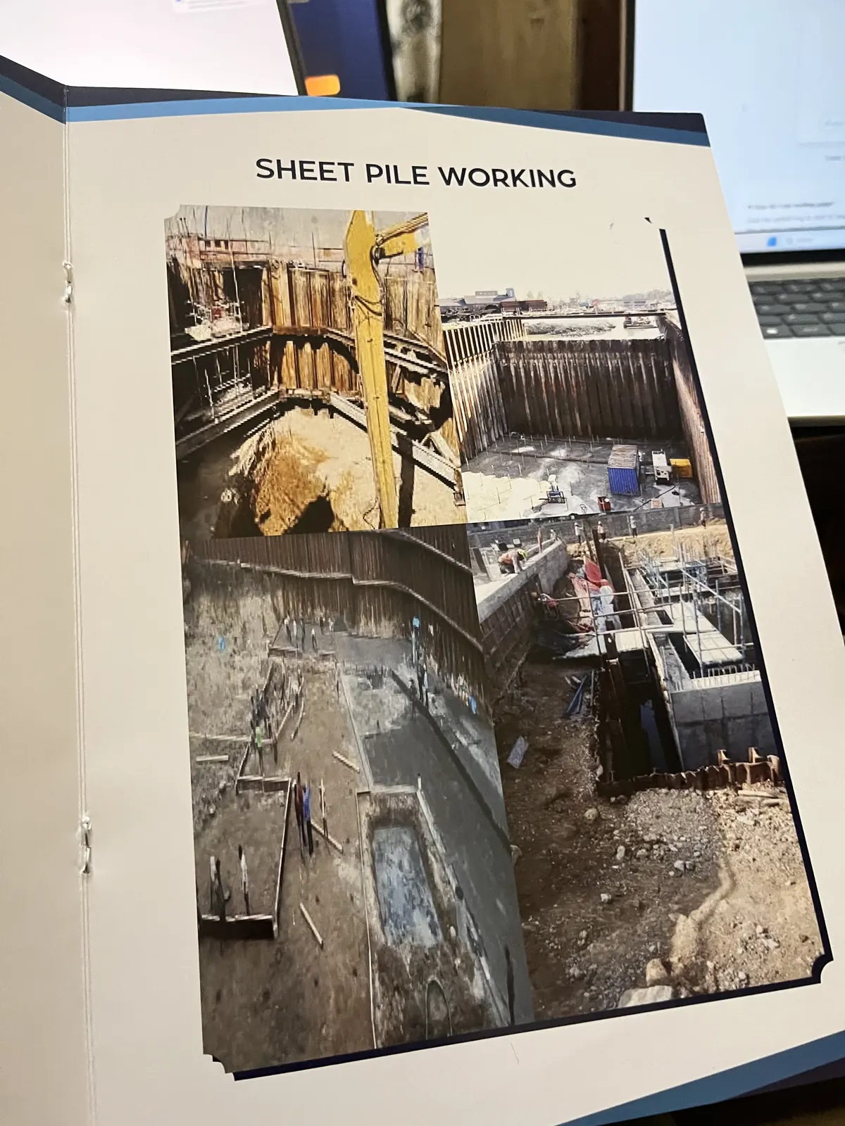 Sheet pile working page from the M/S VKJJVBBNINFRA project booklet