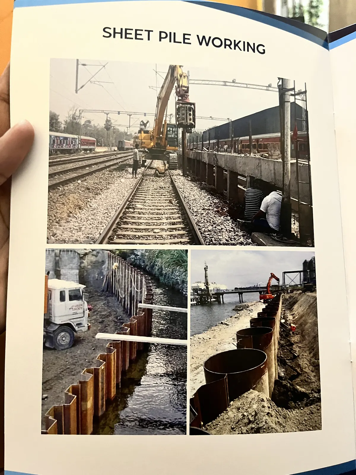 Sheet piles beside a railway track, page from the M/S VKJJVBBNINFRA project booklet