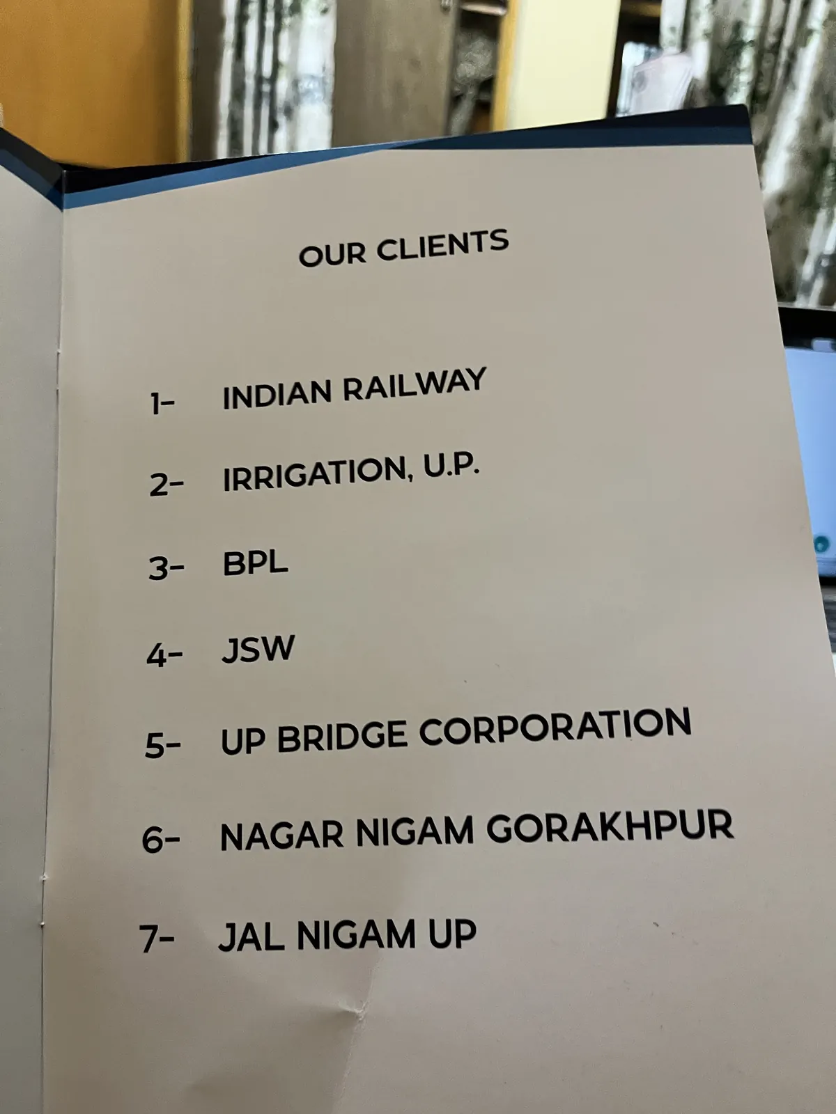Our Clients page from the M/S VKJJVBBNINFRA project booklet