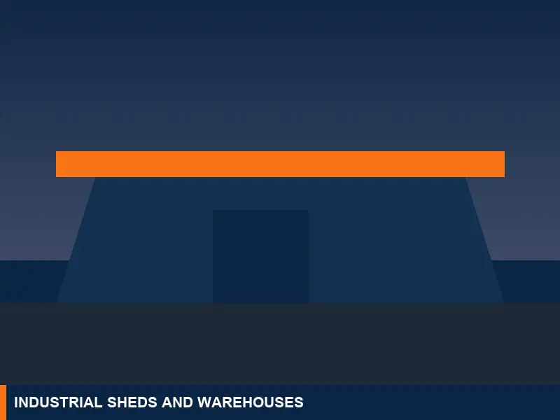 Illustration of a steel industrial shed with rolling shutters