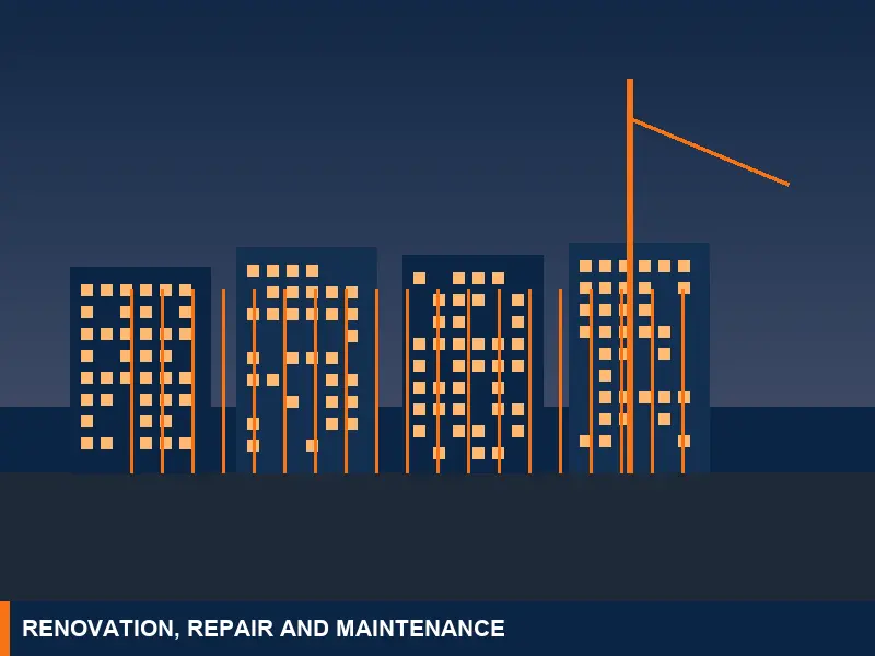Illustration of a building with scaffold lines during repair