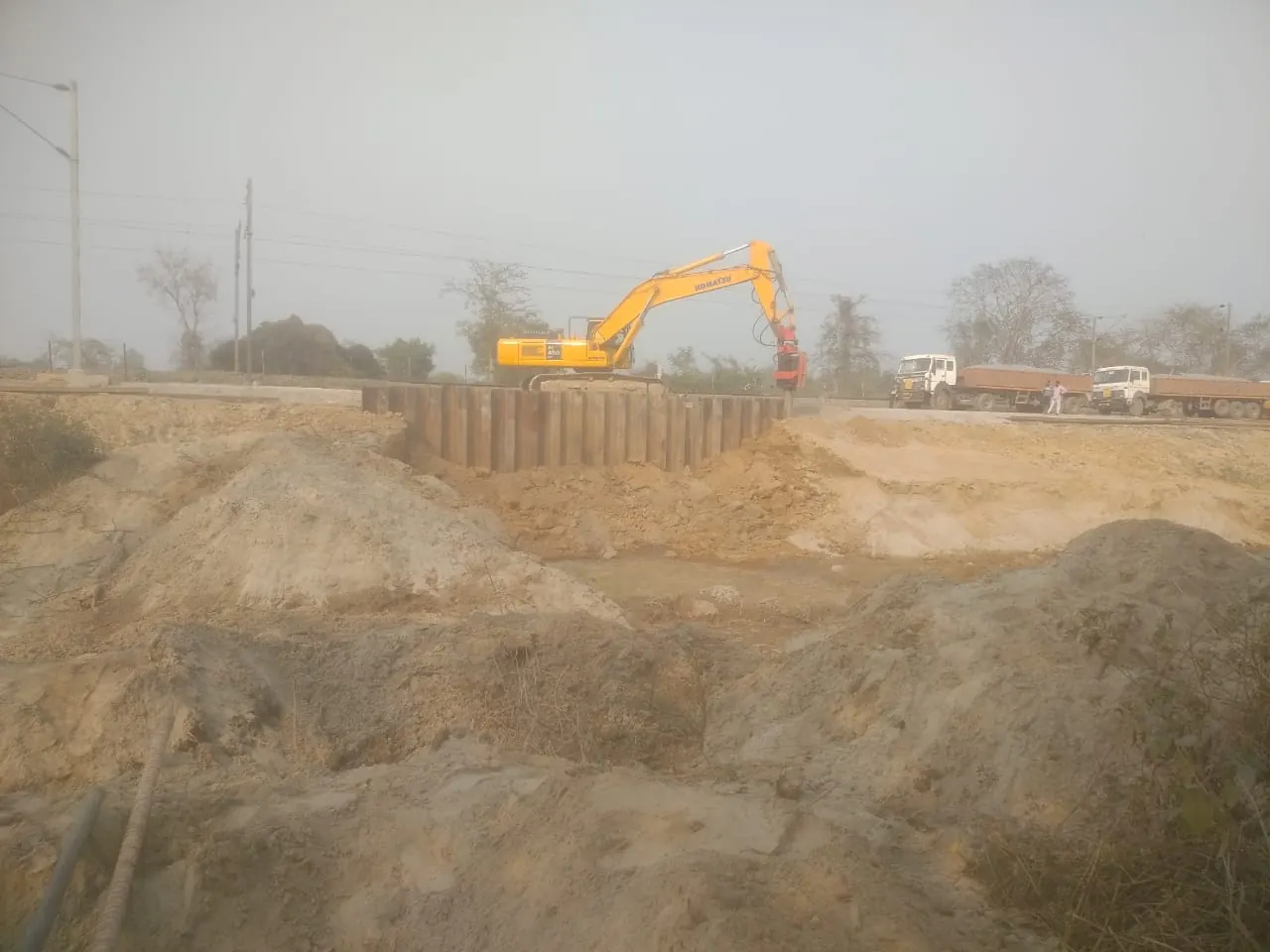 Cofferdam in open ground, Uttar Pradesh, 2026, infrastructure work by M/S VKJJVBBNINFRA