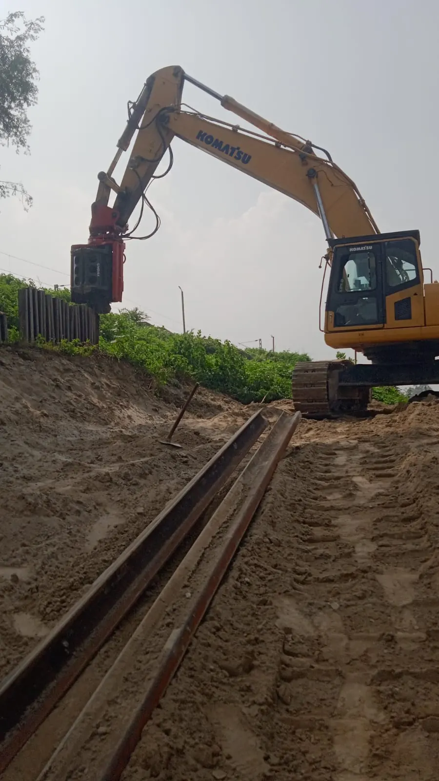 Piling plant on a railway line, Uttar Pradesh, 2026, infrastructure work by M/S VKJJVBBNINFRA