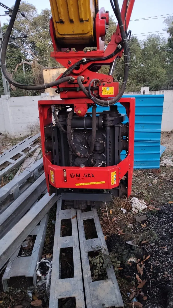 Vibro hammer on sheet piles, Uttar Pradesh, 2026, infrastructure work by M/S VKJJVBBNINFRA