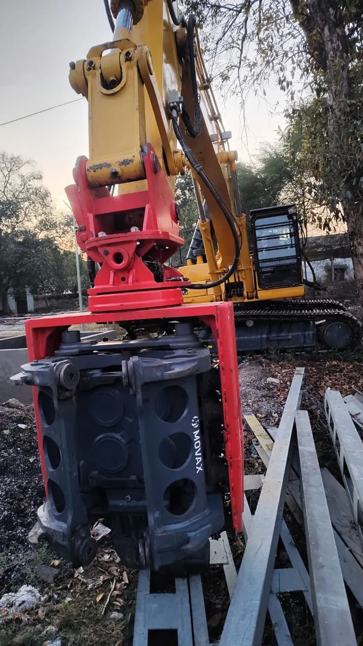 Driving sheet piles, Uttar Pradesh, 2026, infrastructure work by M/S VKJJVBBNINFRA